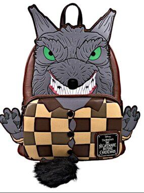 Loungefly Brown, Gray & Green Nightmare Before Christmas Wolf Mini Backpack